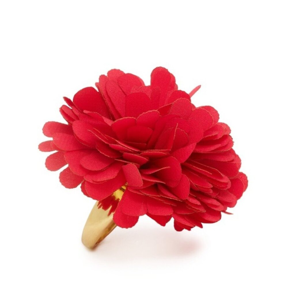 Kate Spade Red Flower Floral Rose Gold Fabric Fun Cute Ring